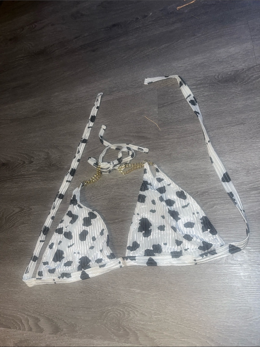 Black & White Cow Print Triangle Bikini Top